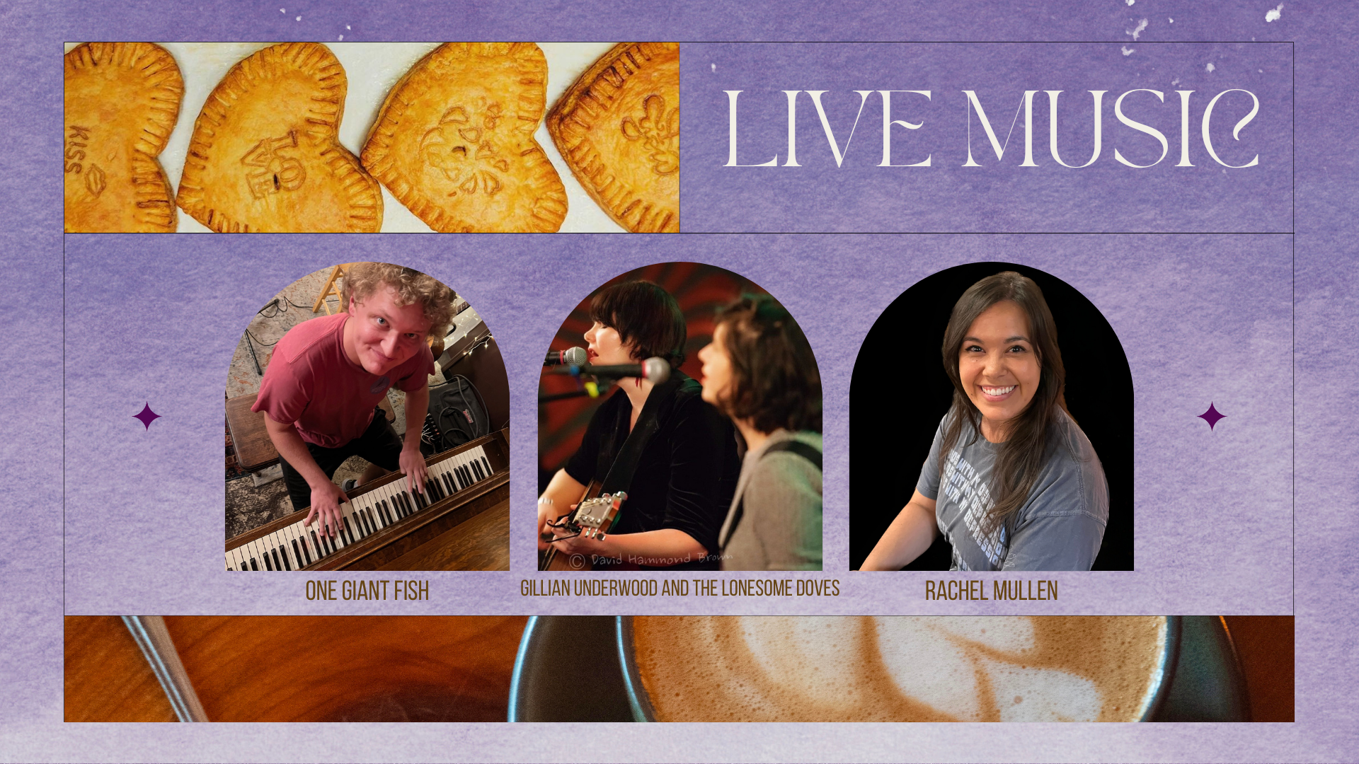 Live music featuring One Giant Fish, Gillian Underwood and the Lonesome Doves, & Rachel Mullen