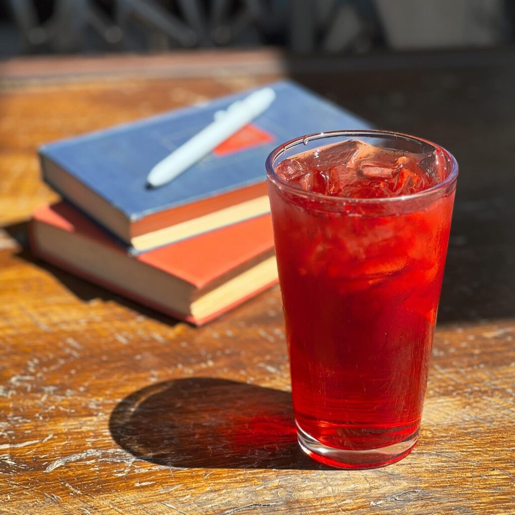 Black Ruby chamomile/tropical passion fruit tea made with blackberry and raspberry!