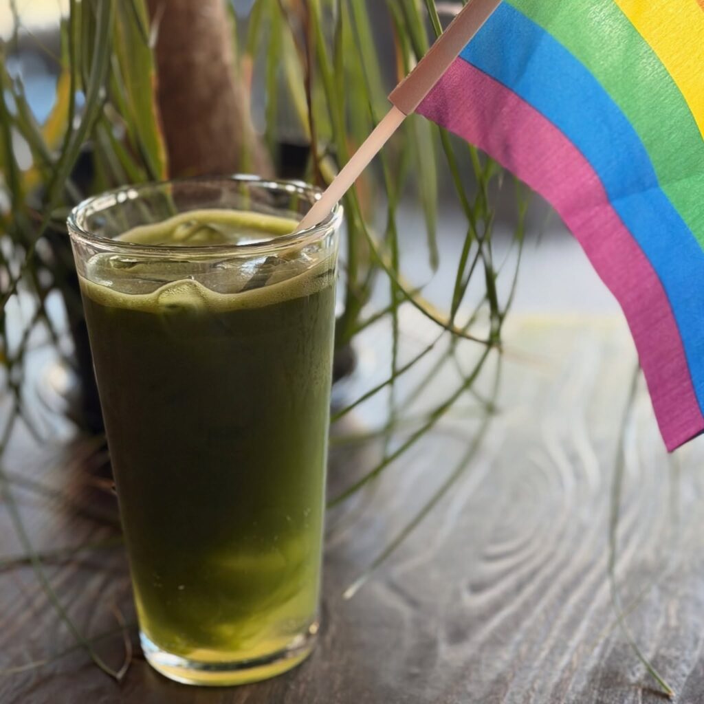 Matcha soda with housemade apricot syrup